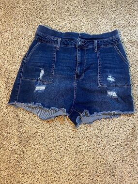 Refuge Denim Women's Size 15 Dark Wash Distressed Tie Belt Jean Shorts